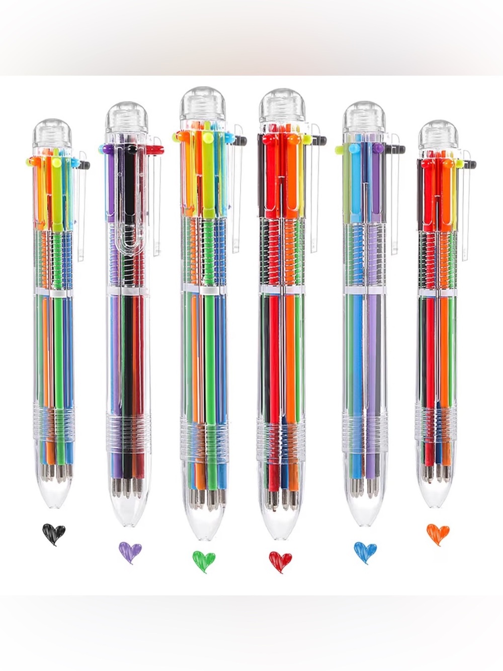 Multi-Color 10-Color Retractable Ballpoint Pen - Clear Barrel -20 Set